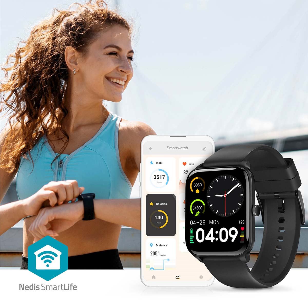 Nedis SmartLife Watch | 1.69 " | LCD | IP68 | Maximum operating time: 240 hrs | Android™ / IOS | Black