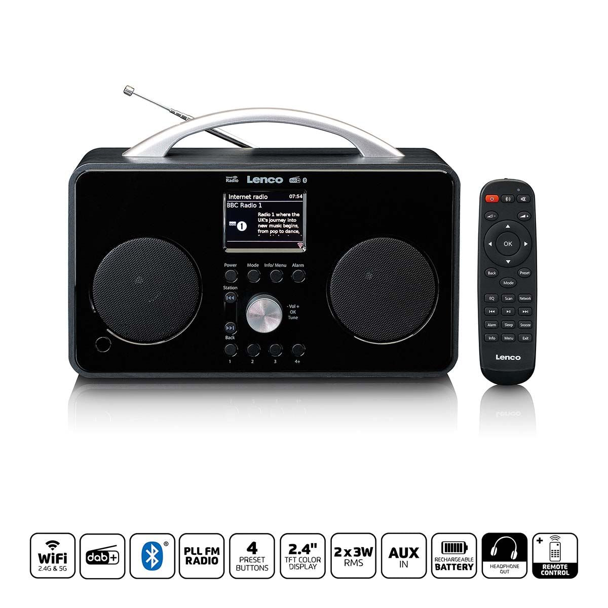 Lenco Internet DAB+/FM radio with Bluetooth Remote Control and rechargable battery