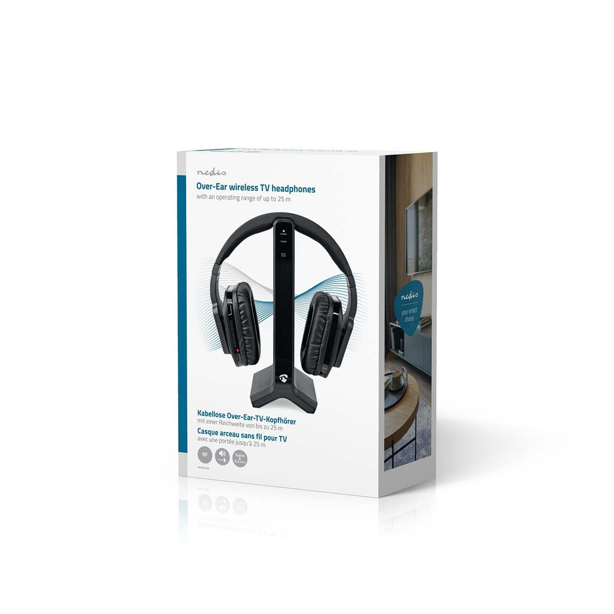Nedis Wireless TV Headphones | RF | Over-Ear | Maximum battery play time: 8 hrs | 25 m | Digital Audio | Charging dock | Black