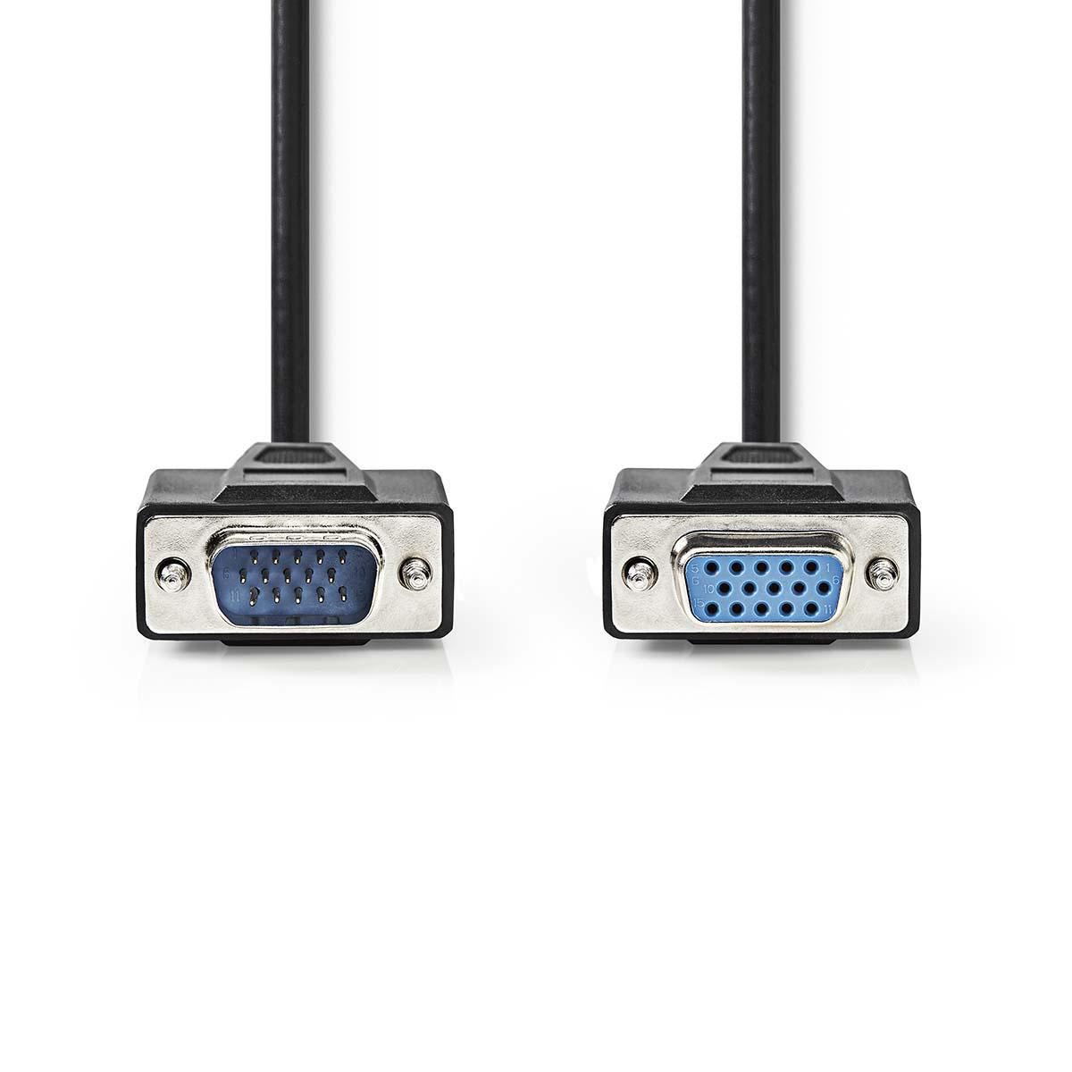 Nedis VGA Cable | VGA Male | VGA Female | Nickel Plated | Maximum resolution: 1280x800 | 2.00 m | Round | ABS | Black | Envelope