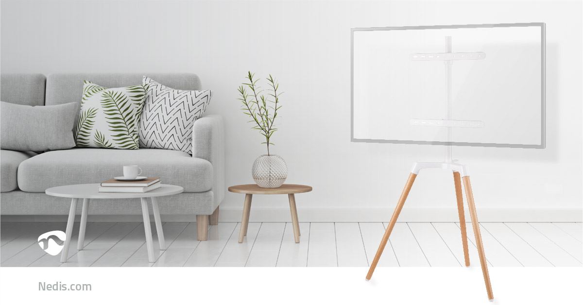 Nedis TV Floor Stand | 50 - 65 " | Maximum supported screen weight: 35 kg | Scandinavian Design | Rotatable | Anti-tip strap | Snap-lock | Aluminium / Steel | White