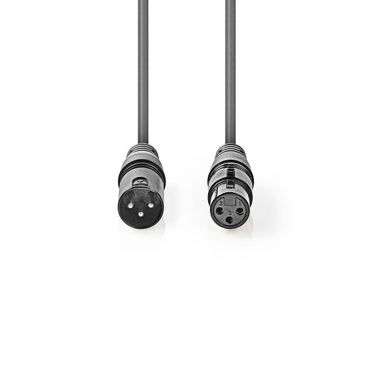 Nedis DMX Adapter Cable | XLR 3-Pin Male | XLR 3-Pin Female | Nickel Plated | 10.0 m | Round | PVC | Dark Grey | Gift Box