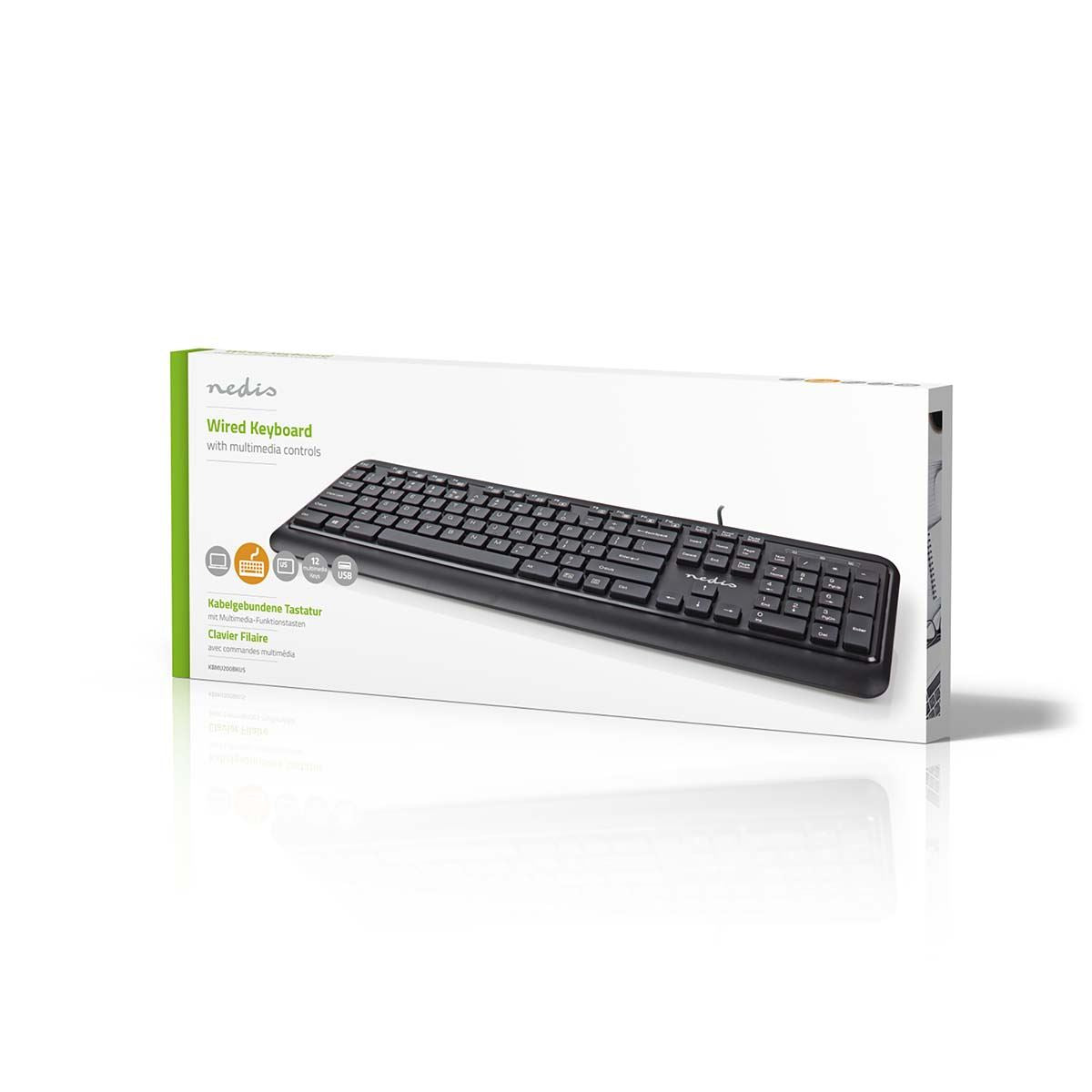 Nedis Wired Keyboard | USB-A | Multimedia | QWERTY | US Layout | Numeric keypad