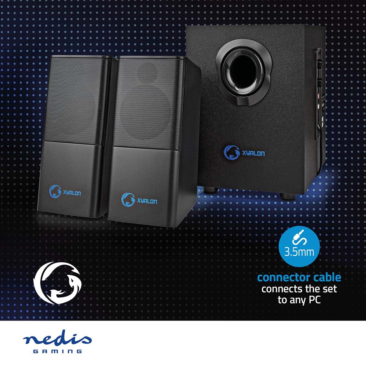 Nedis Gaming Speaker | Speaker channels: 2.1 | USB Powered | 3.5 mm Male | 30 W | Without Lighting | Volume control