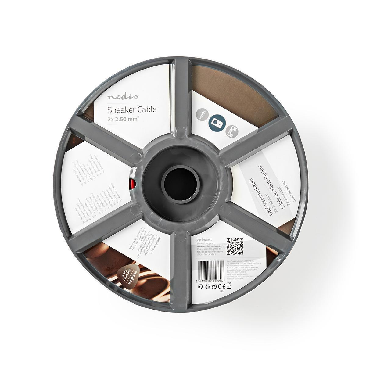 Nedis Speaker Cable | 2 x 2.50 mm² | Copper | 100.0 m | Round | PVC | Black / Red | Reel