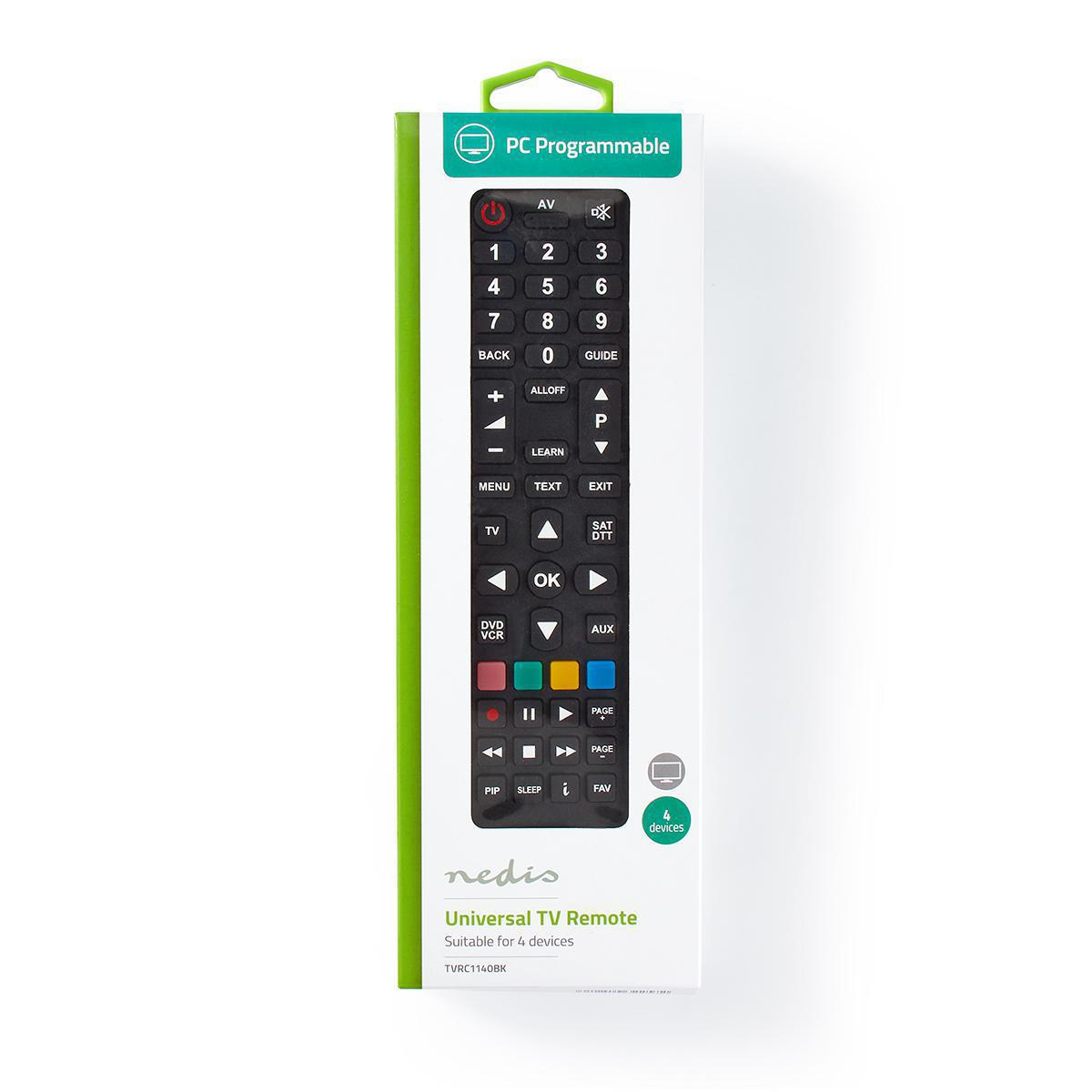 Nedis Universal Remote Control | Programmable | 4 Devices | Clear Lay-out | Infrared | Black