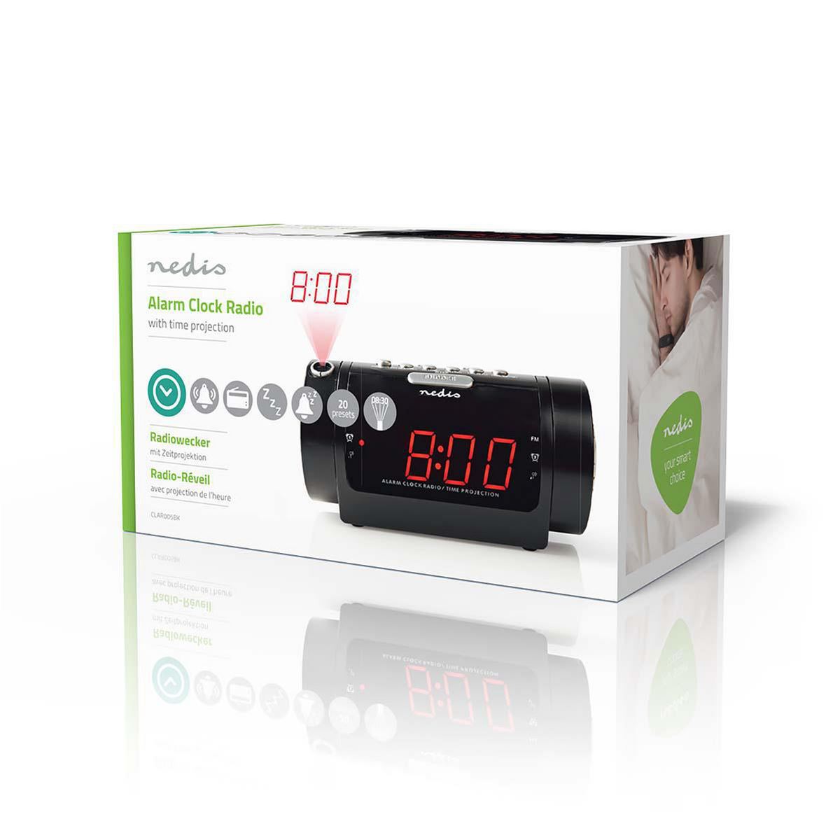 Nedis CLAR005BK | Digital Alarm Clock Radio | LED Display | Time projection | AM / FM | Snooze function | Sleep timer | Number of alarms: 2 | Black