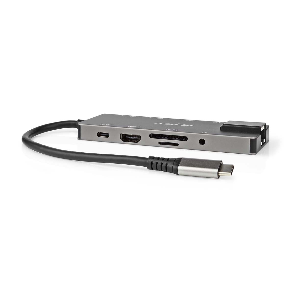 Nedis USB Multi-Port Adapter | USB 3.2 Gen 1 | USB-C™ Male | HDMI™ Output / RJ45 Female / SD / 2x USB-C™ / 3.5 mm Female / 3x USB-A Female | 5 Gbps | 0.20 m | Round | Gold Plated | PVC | Anthracite | Box