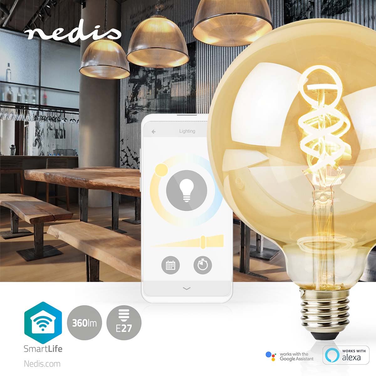 Nedis SmartLife LED Filament Bulb | Wi-Fi | E27 | 360 lm | 4.9 W | Warm to Cool White | 1800 - 6500 K | Glass | Android™ / IOS | Globe | 1 pcs
