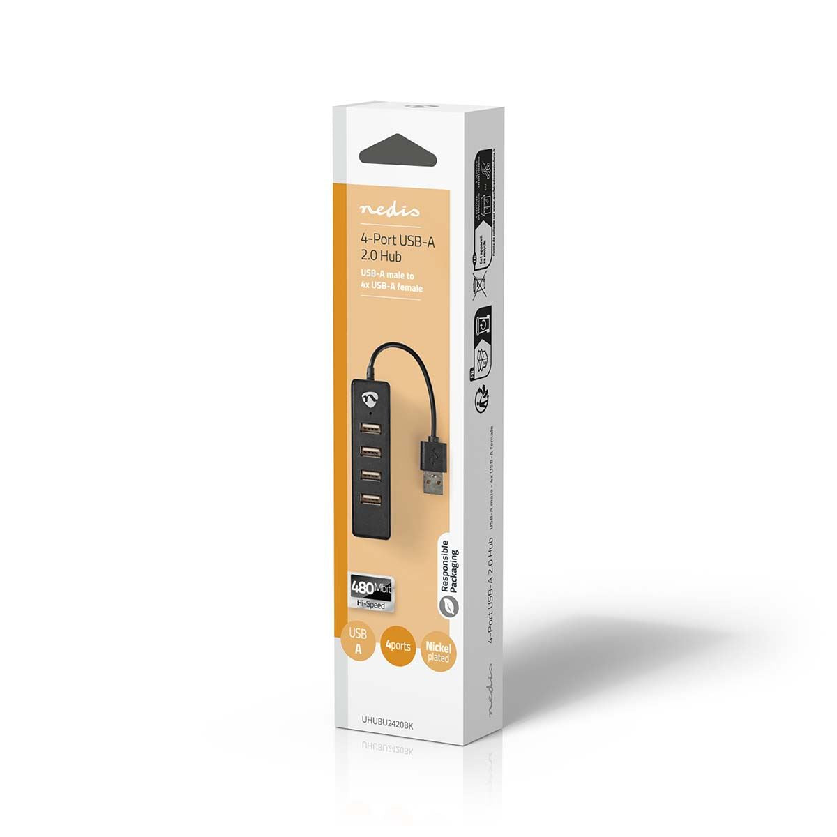 Nedis USB Hub | USB-A Male | 4x USB A Female | 4 port(s) | USB 2.0 | USB Powered