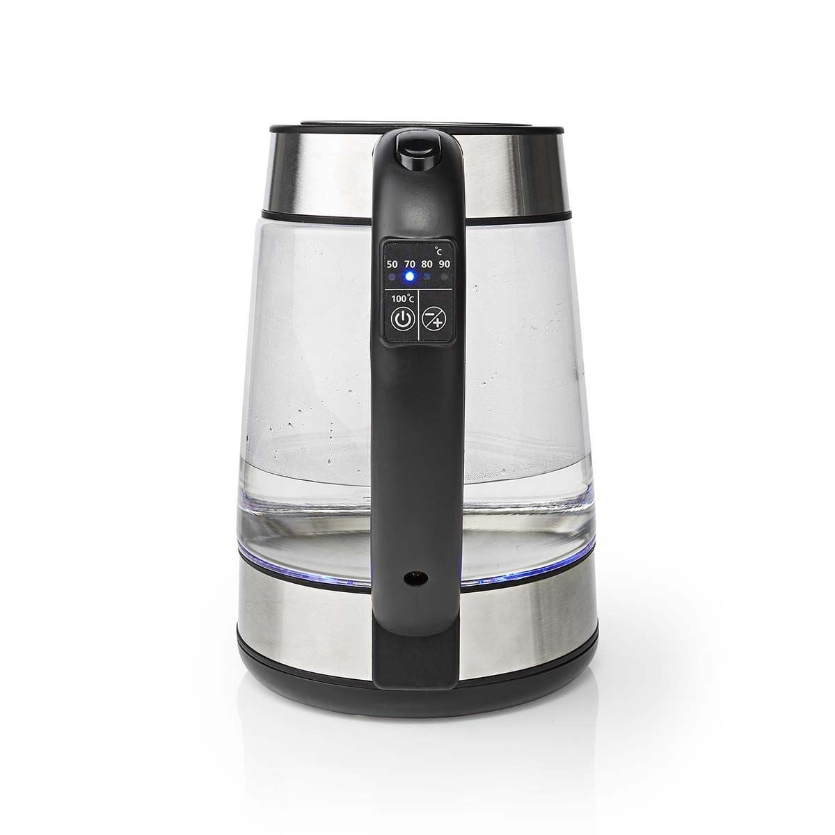 Nedis Electric Kettle | 1.7 l | Glass | Transparent | 60,70,80,90,100 °C | Temperature indicator | Rotatable 360 degrees | Concealed heating element | Strix® controller | Boil-dry protection