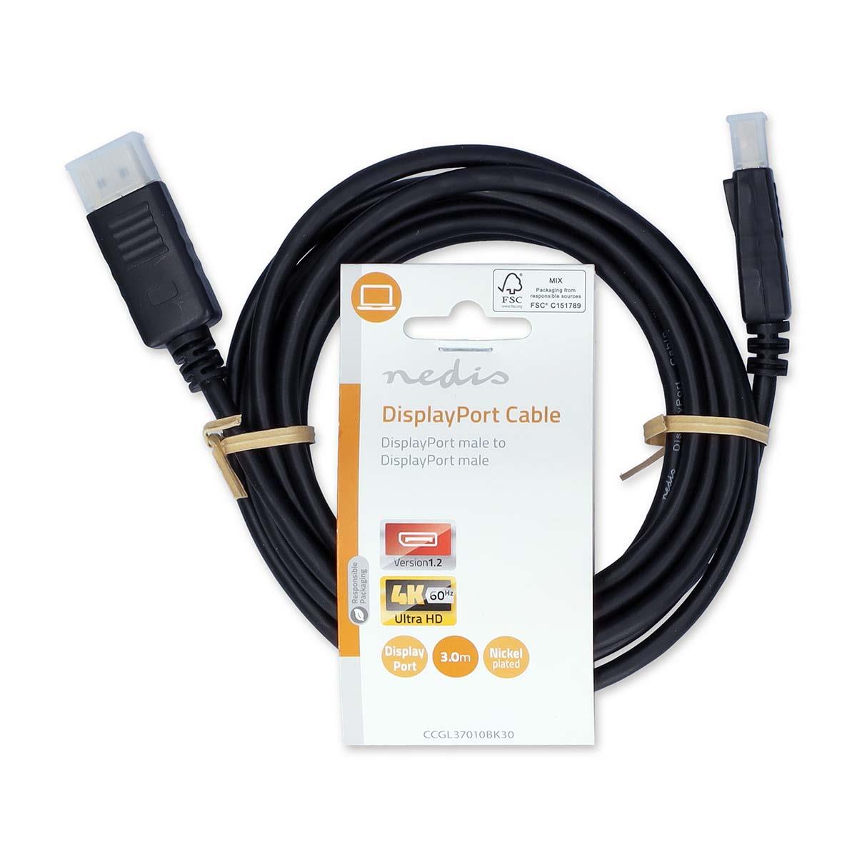 Nedis DisplayPort Cable | DisplayPort Male | DisplayPort Male | 4K@60Hz | Nickel Plated | 3.00 m | Round | PVC | Black | Label