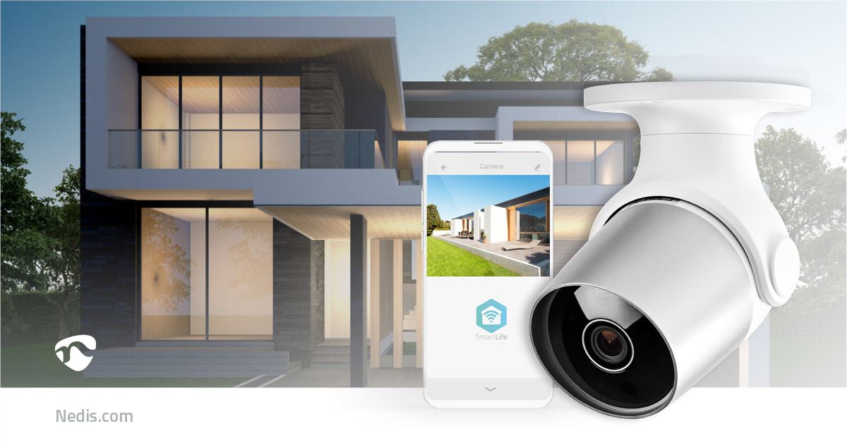 Nedis SmartLife Outdoor Camera | Wi-Fi | Full HD 1080p | IP65 | Cloud Storage (optional) / microSD (not included) | 12 V DC | With motion sensor | Night vision | Silver / White