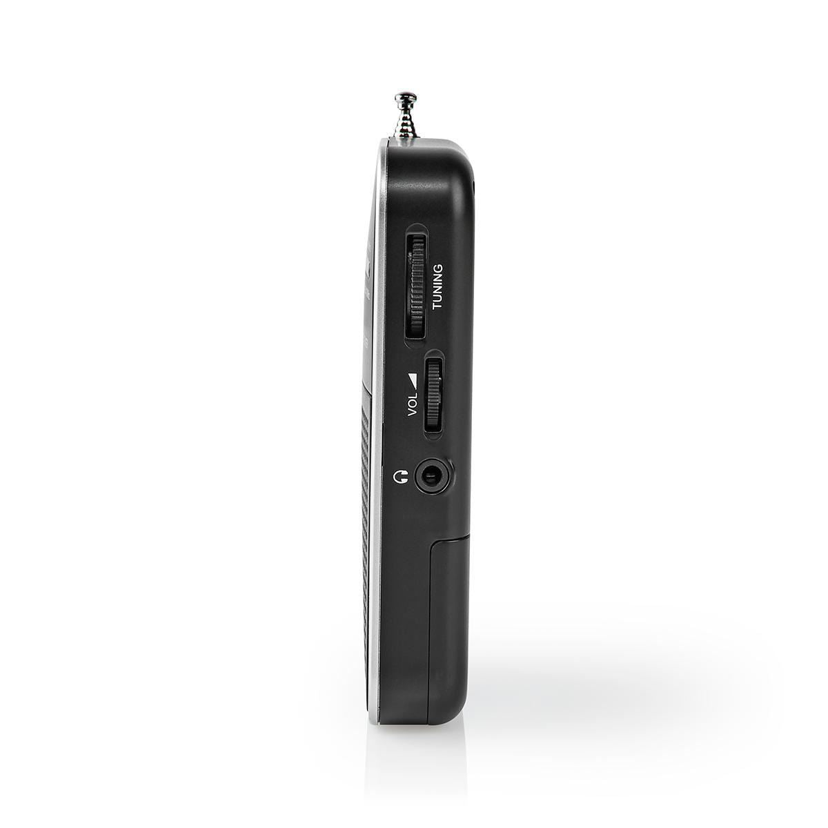 Nedis FM Radio | Portable Design | AM / FM | Battery Powered | Analogue | 1.5 W | Black White Screen | Headphone output | IP20 | Aluminium / Black