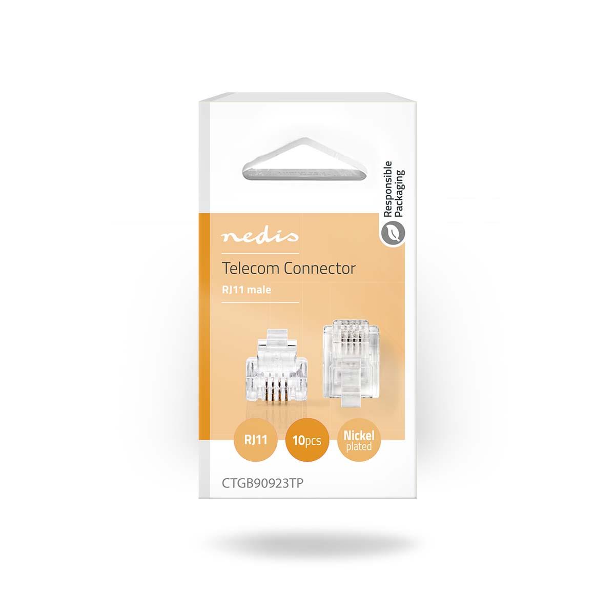 Nedis TCGP90923TP | Telecom Connector | Connector type: RJ11 | Straight | Plating: Gold Plated | PVC | Transparent