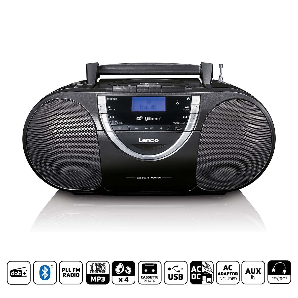 Lenco Portable DAB+ and FM Radio with CD Cassette and Bluetooth Black