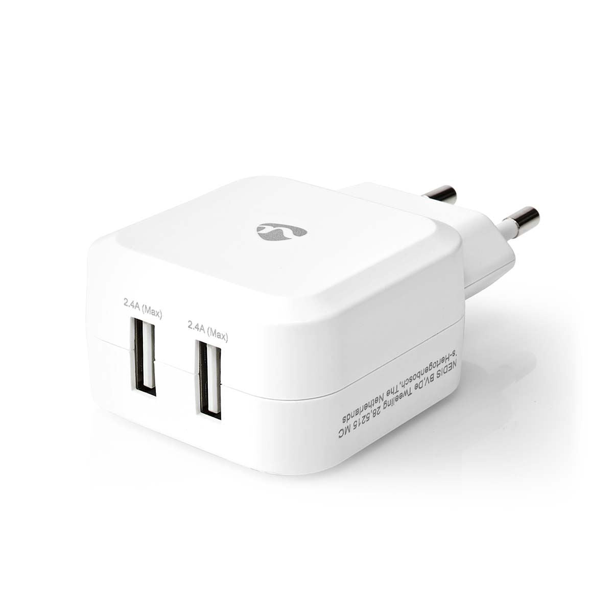 Nedis Wall Charger | 24 W | Quick charge feature | 2x 2.4 A | Number of outputs: 2 | 2x USB-A | No Cable Included | Single Voltage Output | White