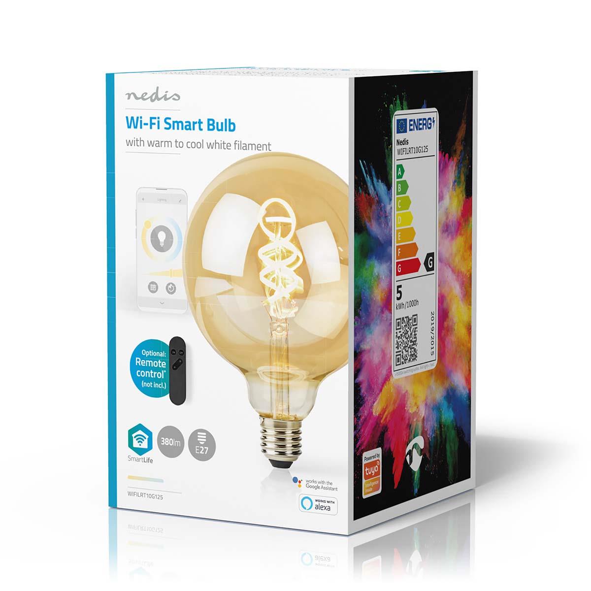 Nedis SmartLife LED Filament Bulb | Wi-Fi | E27 | 360 lm | 4.9 W | Warm to Cool White | 1800 - 6500 K | Glass | Android™ / IOS | Globe | 1 pcs