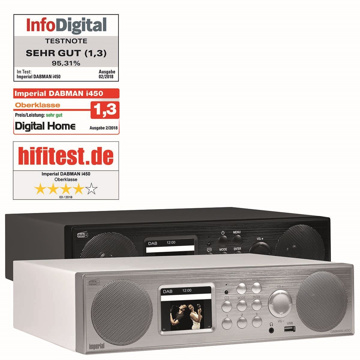 Imperial DABMAN i450 Hybrid Stereo Radio DAB+ / FM / Internet /Bluetooth White-Silver