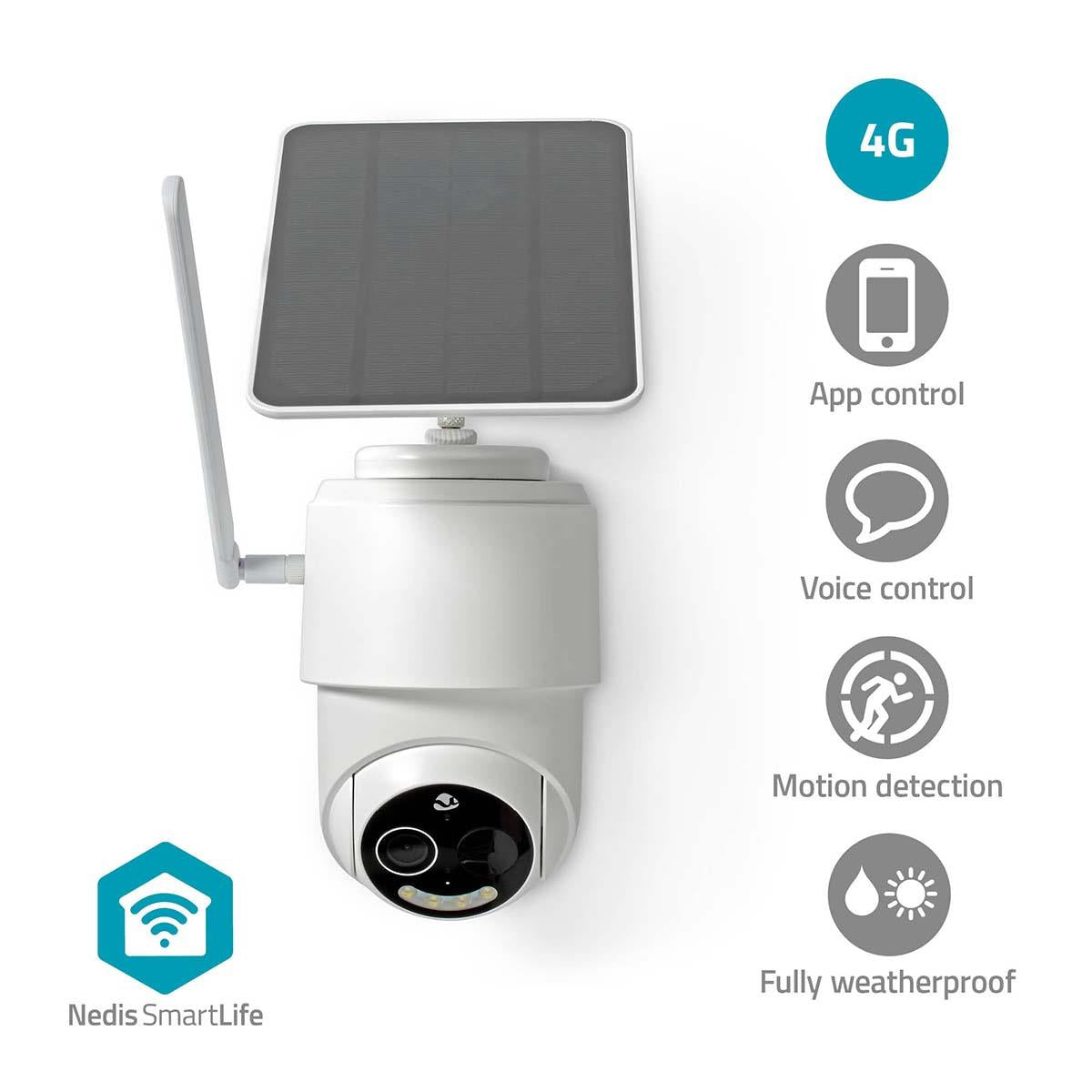 Nedis SmartLife Outdoor Camera | 4G | Full HD 1080p | Pan tilt | IP65 | Cloud Storage (optional) / microSD (not included) | 5 V DC | With motion sensor | Night vision | White