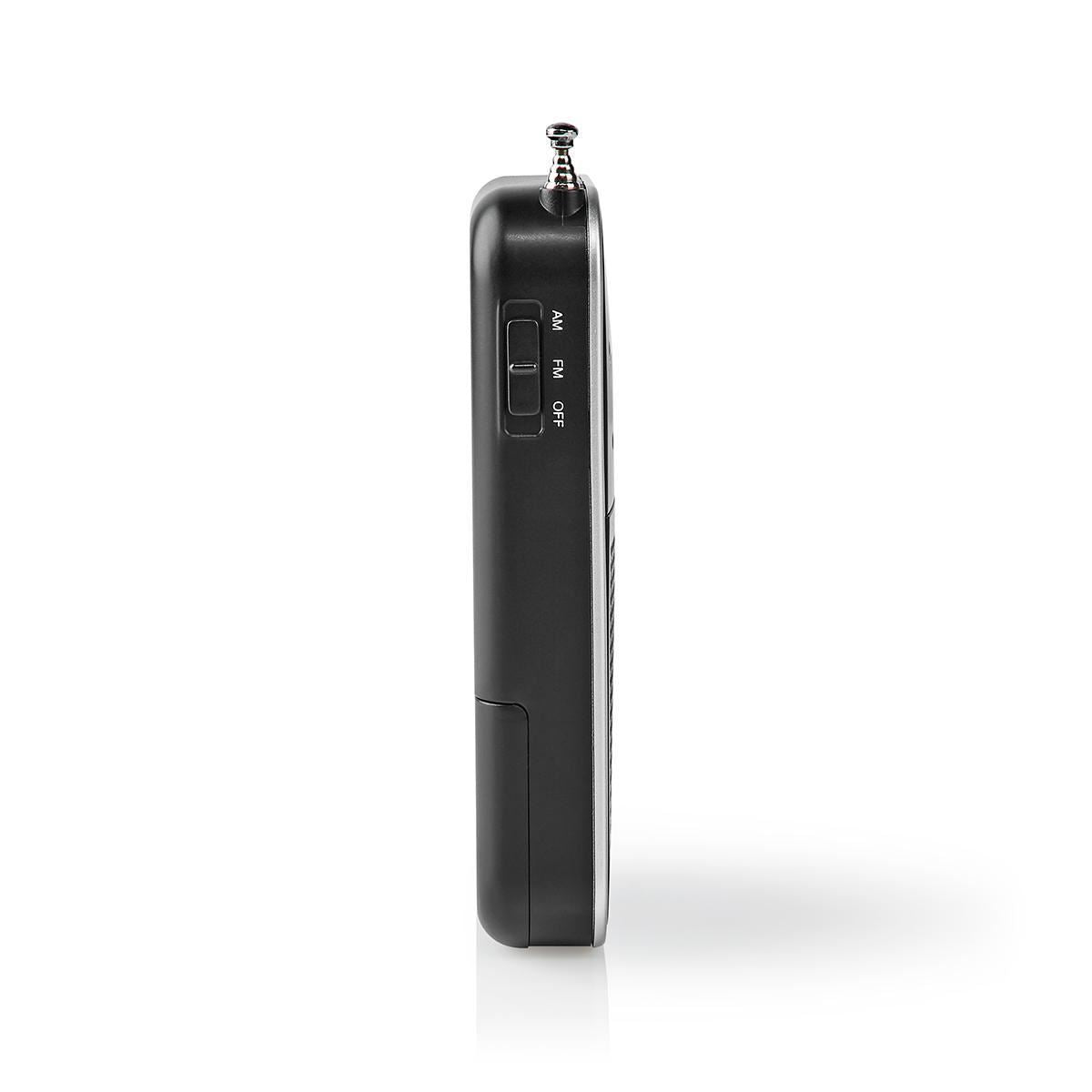 Nedis FM Radio | Portable Design | AM / FM | Battery Powered | Analogue | 1.5 W | Black White Screen | Headphone output | IP20 | Aluminium / Black