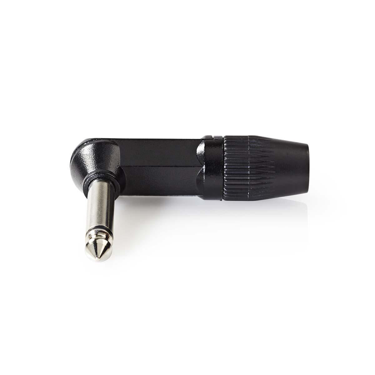 Nedis 6.35 mm Connector | Angled | Male | Nickel Plated | Solder | Cable input diameter: 8.0 mm | Aluminium | Black | Polybag | 1 pcs