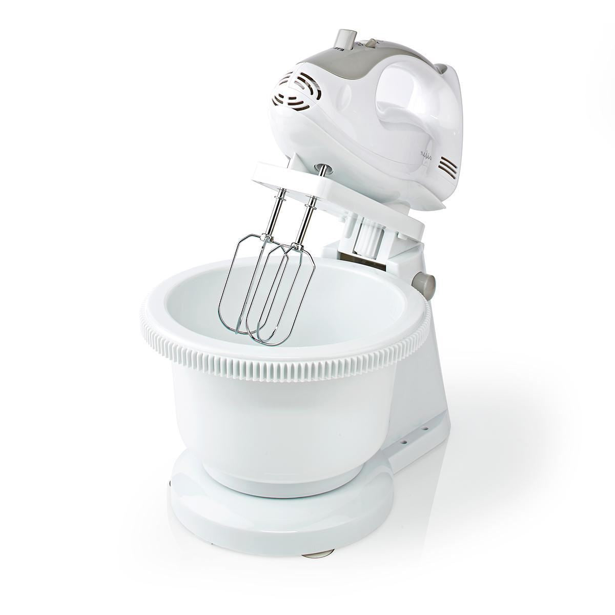 Nedis Hand Mixer | 200 W | 5-Speed Setting | Turbo function | Turning Bowl / 2 Beaters / 2 Dough Hooks | Grey / White