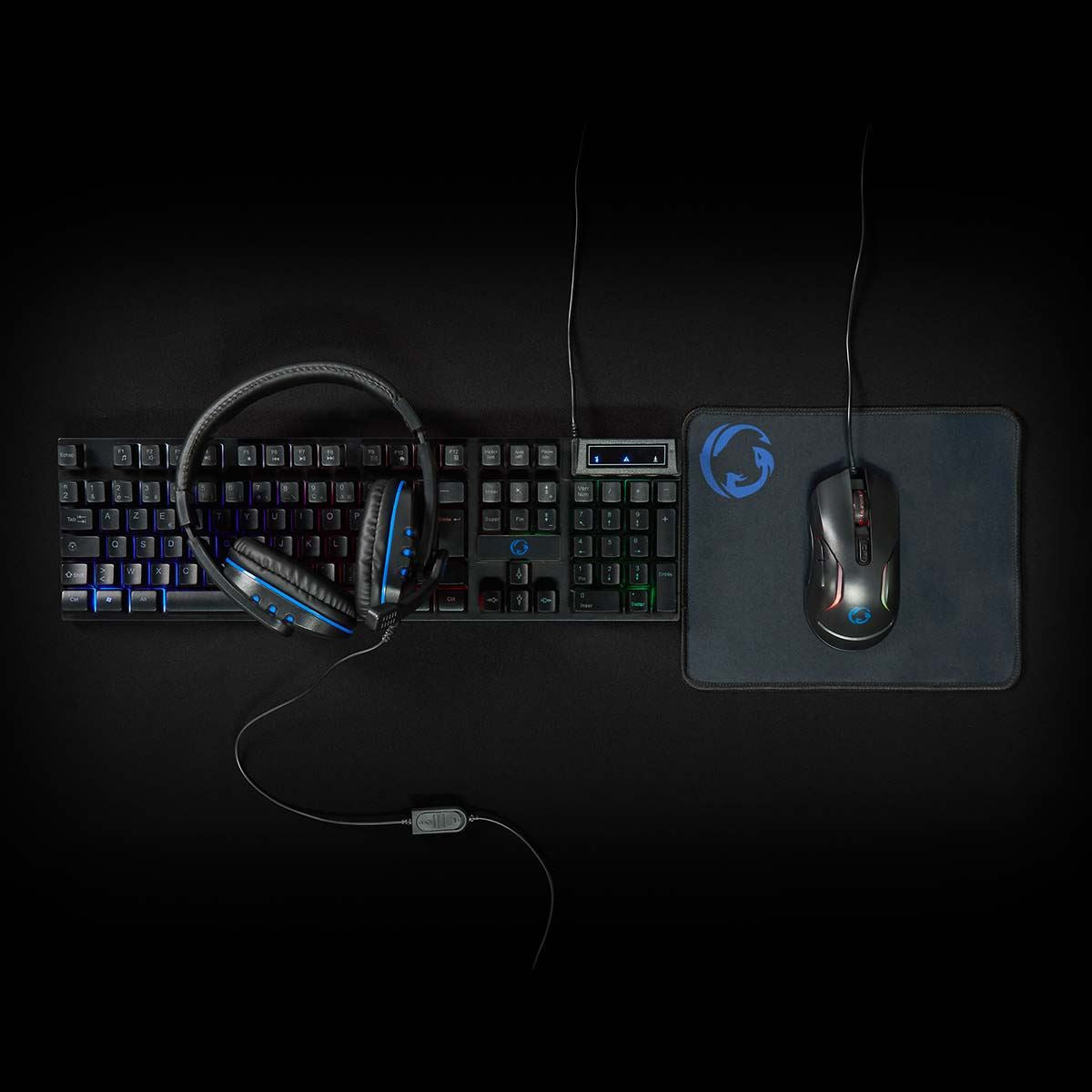Nedis Gaming Combo Kit | 5-in-1 | Keyboard, Headset, Mouse and Mouse Pad | Black | AZERTY | FR Layout