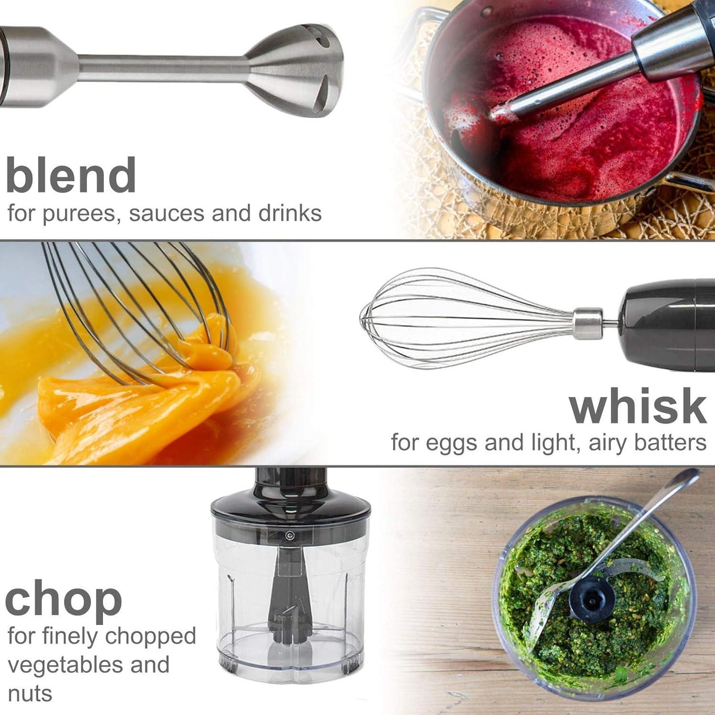 Nedis Hand Blender | 800 W | Speed settings: Variable Speed Control | Chopper | Aluminium / Black