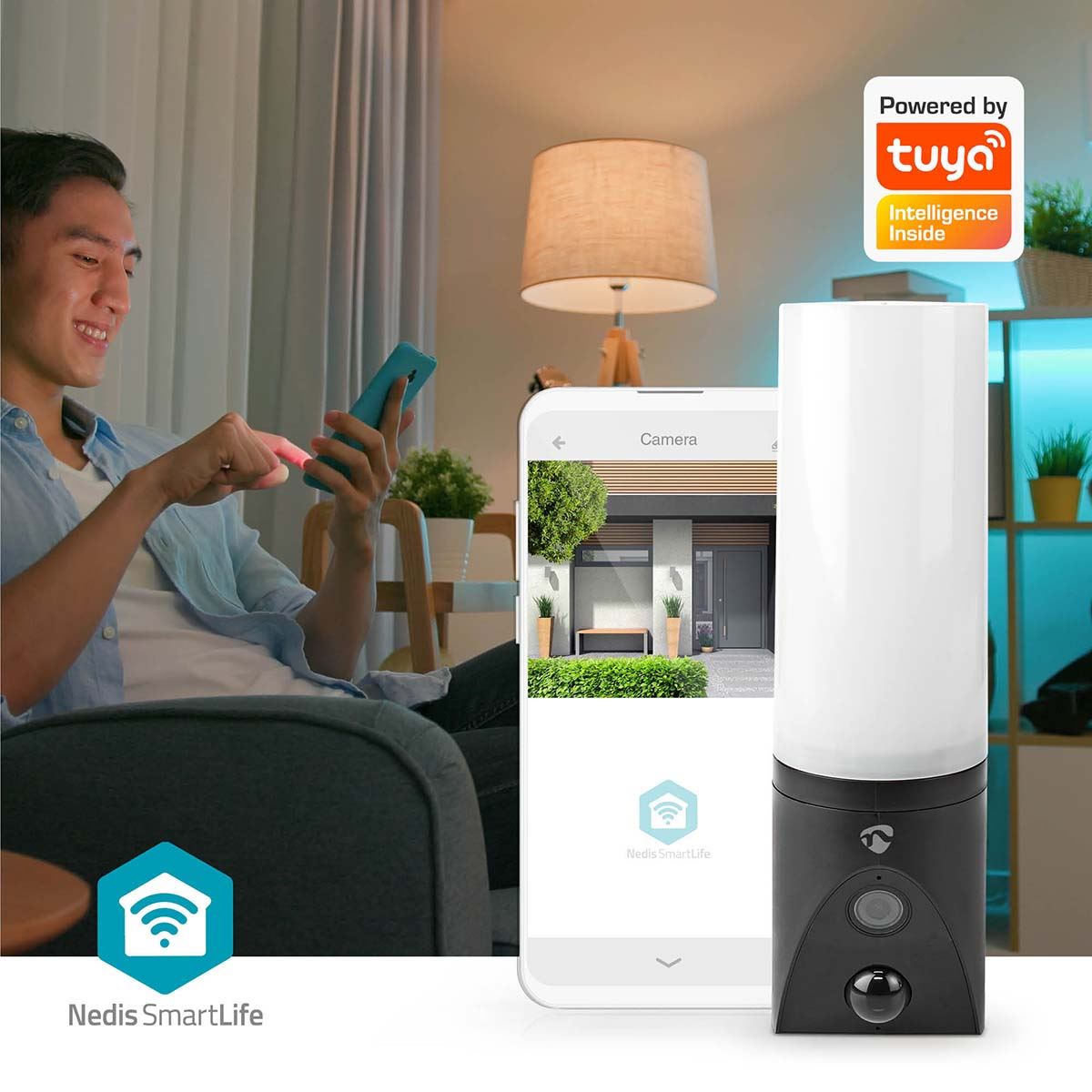 Nedis SmartLife Outdoor Camera | Wi-Fi | Ambient light | Full HD 1080p | IP65 | Cloud Storage (optional) / microSD (not included) / Onvif | 100 - 240 V AC | With motion sensor | Night vision | Black