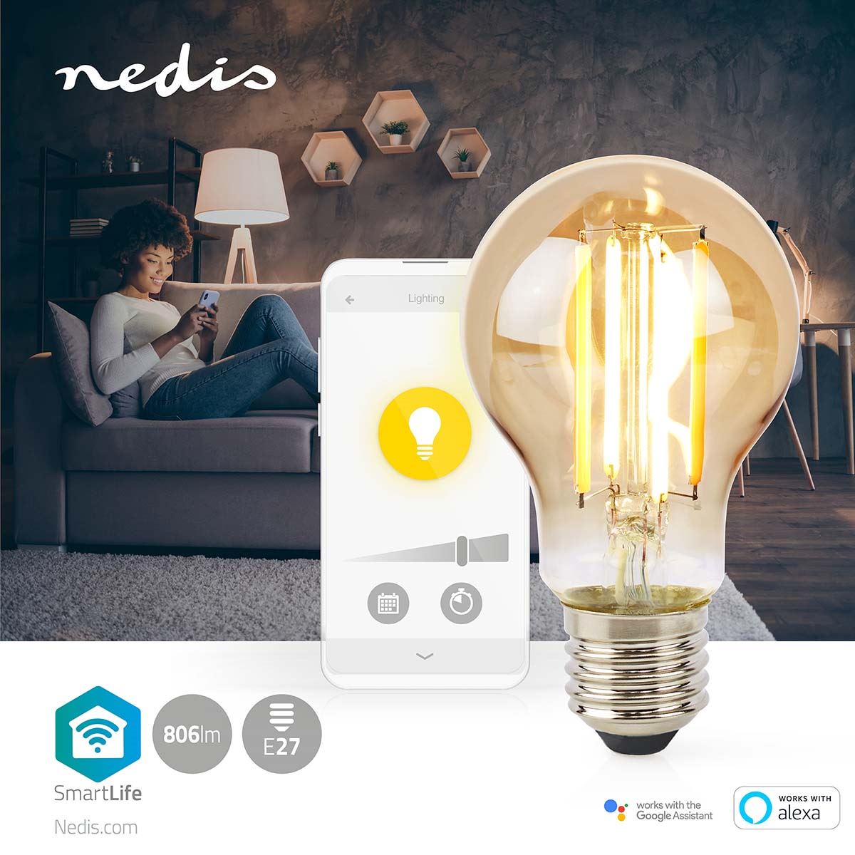 Nedis SmartLife LED Filament Bulb | Wi-Fi | E27 | 806 lm | 7 W | Warm White | 1800 - 3000 K | Glass | Android™ / IOS | Bulb | 1 pcs