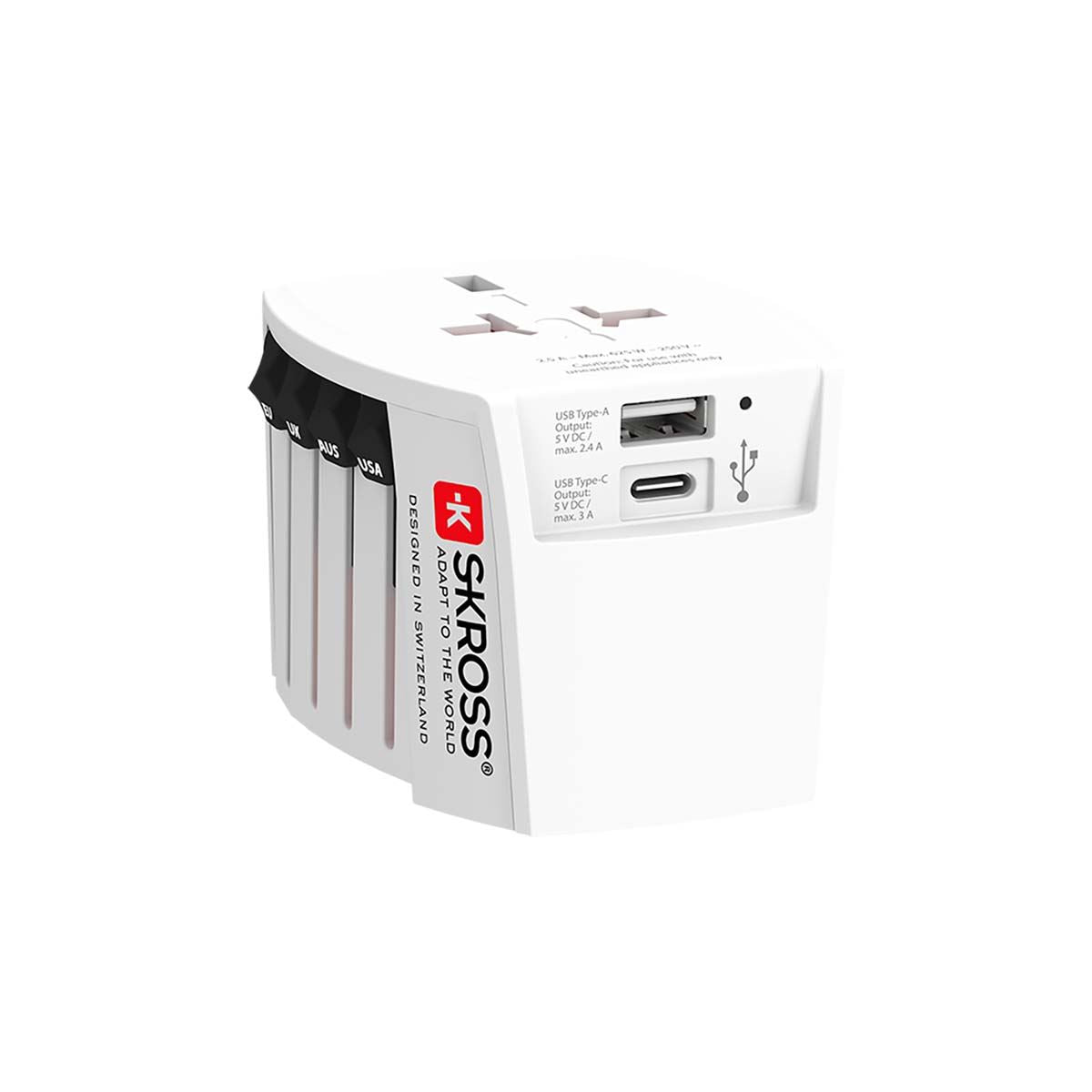 Skross Travel Adapter Innovative 2-Pole with integrated Dual USB Charger (1x USB C & 1 x USB)