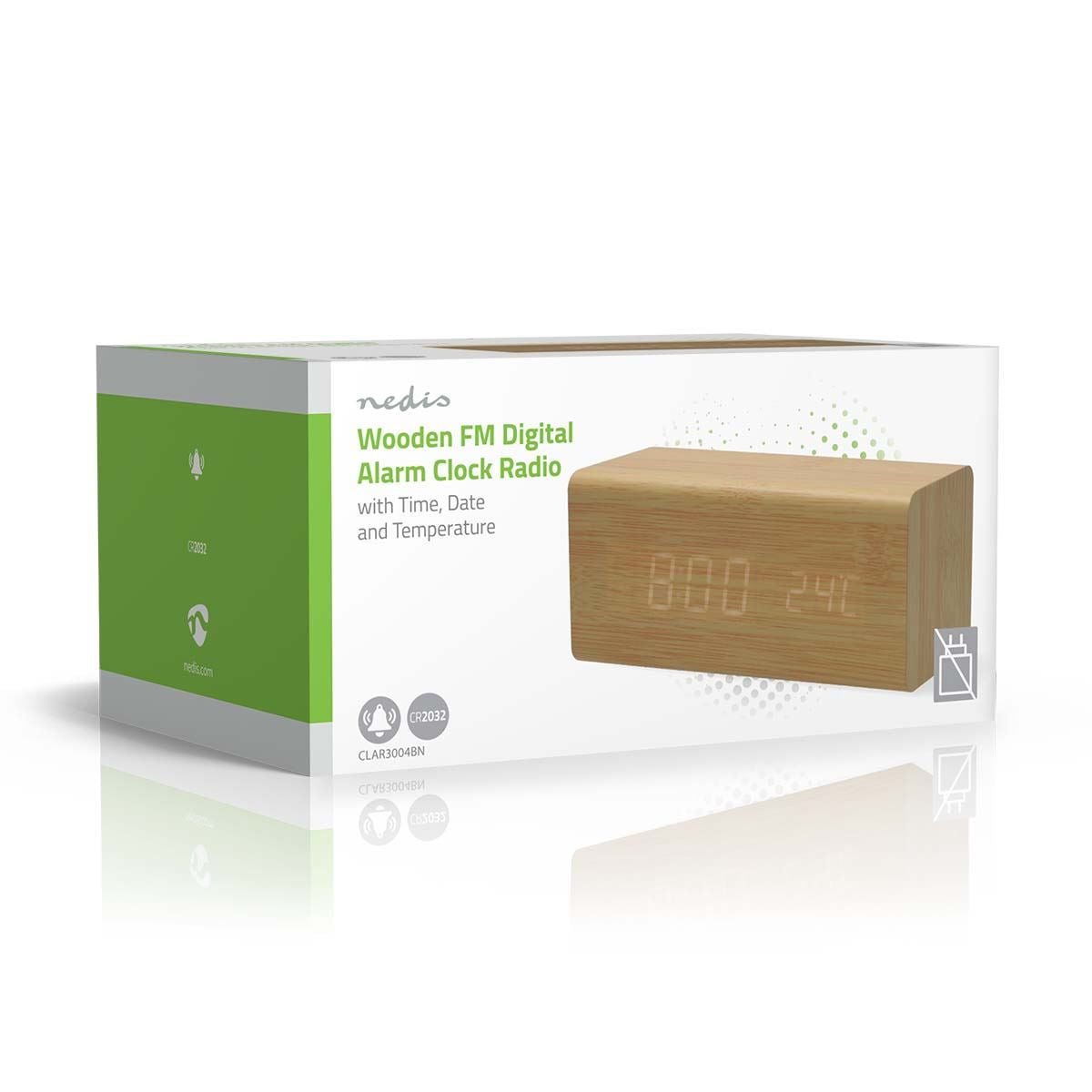 Nedis CLAR3004BN | Digital Alarm Clock Radio | LED | USB-C™ Female | FM | Snooze function | Sleep timer | Number of Alarms: 2 | Brown