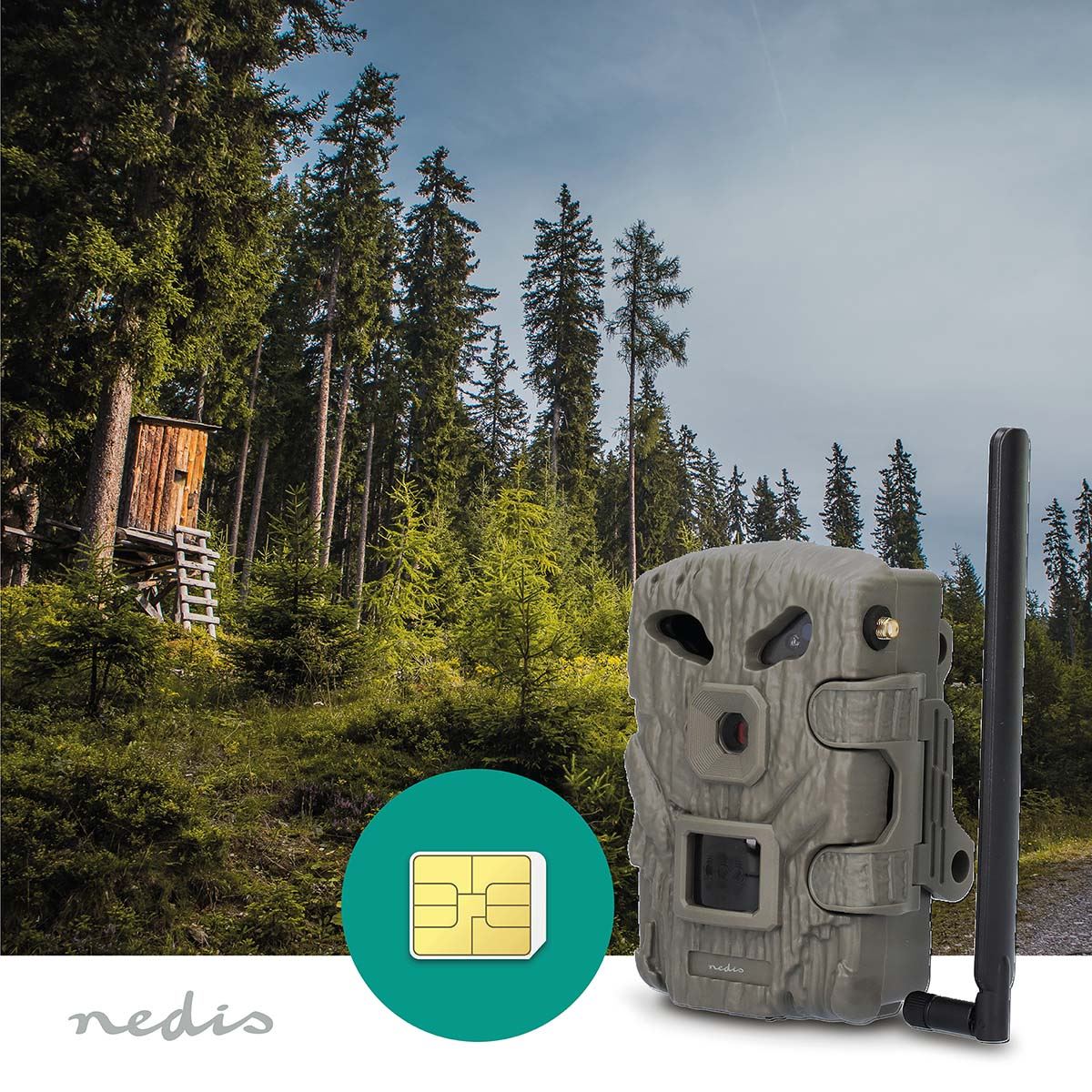 Nedis Wildlife Camera | 4G | 1080p@30fps | 30.0 MPixel | 2 MPixel CMOS | IP66 | 4G | Black No-Glow IR | Night vision | Viewing angle: 50 ° | Motion sensor | Detection angle: 50 ° | Detection range: 20 m | LCD Screen | Green