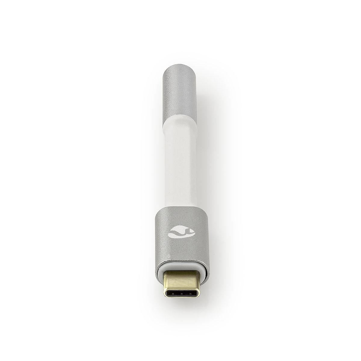 Nedis USB-C™ Adapter | USB 2.0 | USB-C™ Male | 3.5 mm Female | 0.08 m | Round | Gold Plated | Braided / Nylon | Silver / White | Cover Window Box