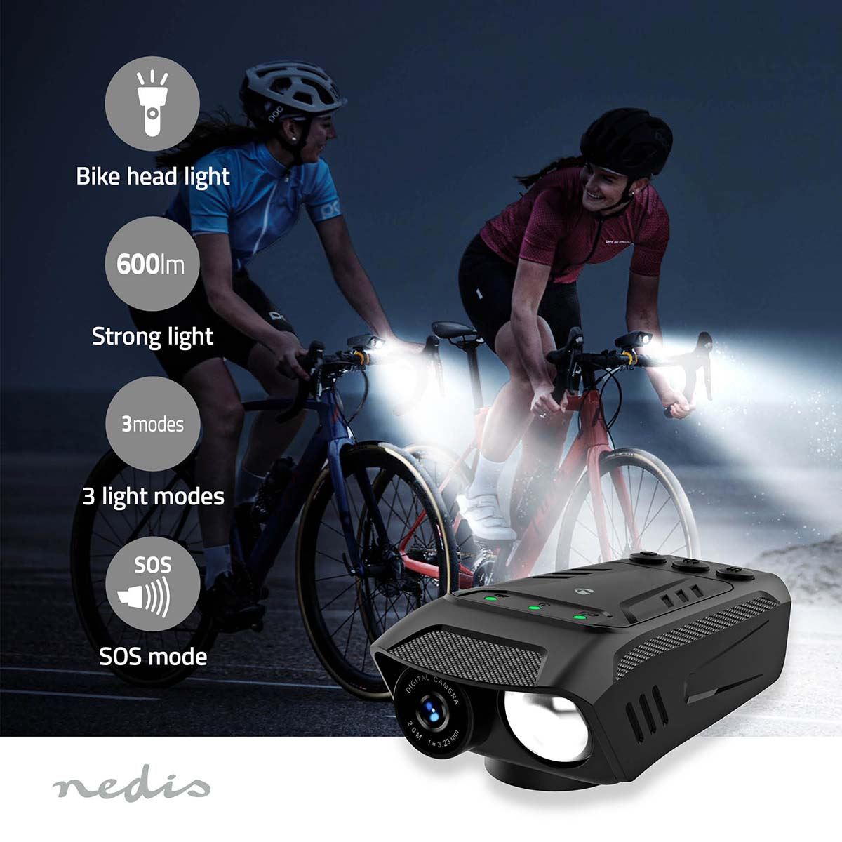Nedis Cycling Camera | 1080p@30fps | 2 MPixel | 600 min | 70 ° | 300 min | Mounts included | Black