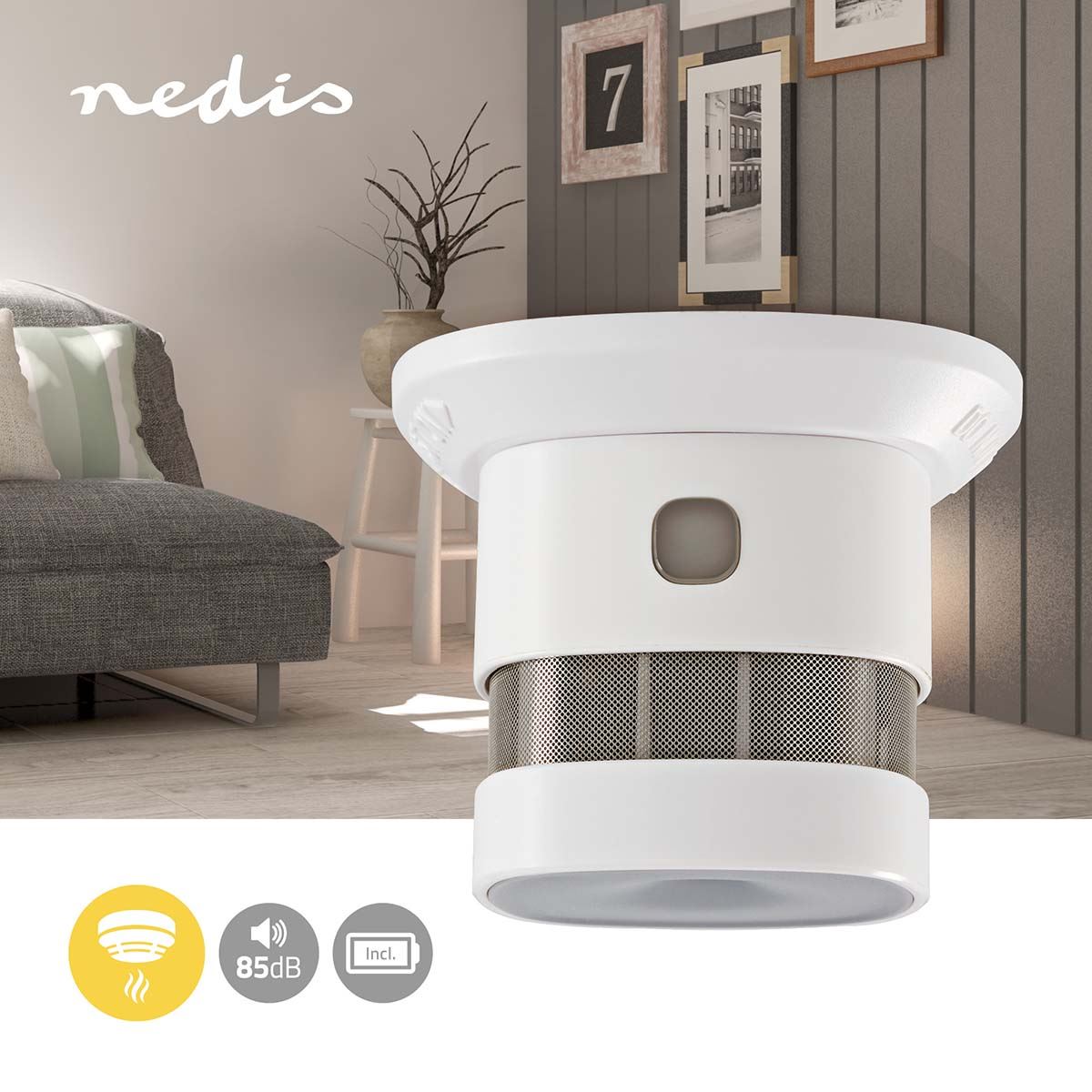 Nedis Smoke Alarm | Battery Powered | Battery life up to: 10 year | EN 14604 | With pause button | With test button | 85 dB | ABS | White