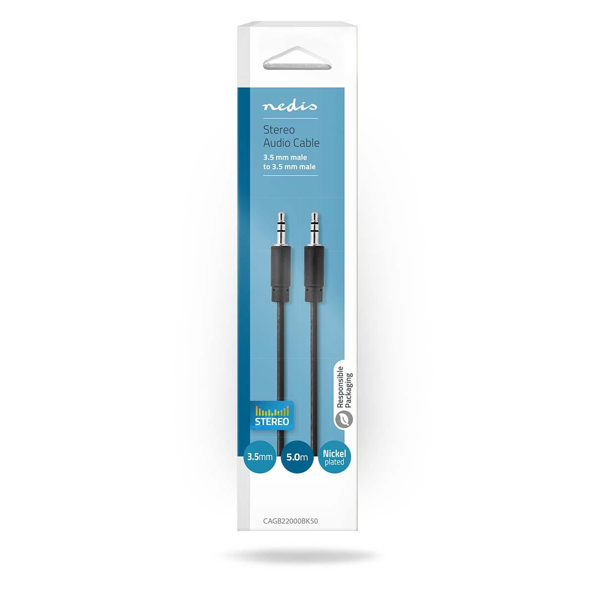 Nedis CAGB22000BK50 | Stereo Audio Cable | 3.5 mm Male | 3.5 mm Male | Nickel Plated | 5.00 m | Round | Black | Box
