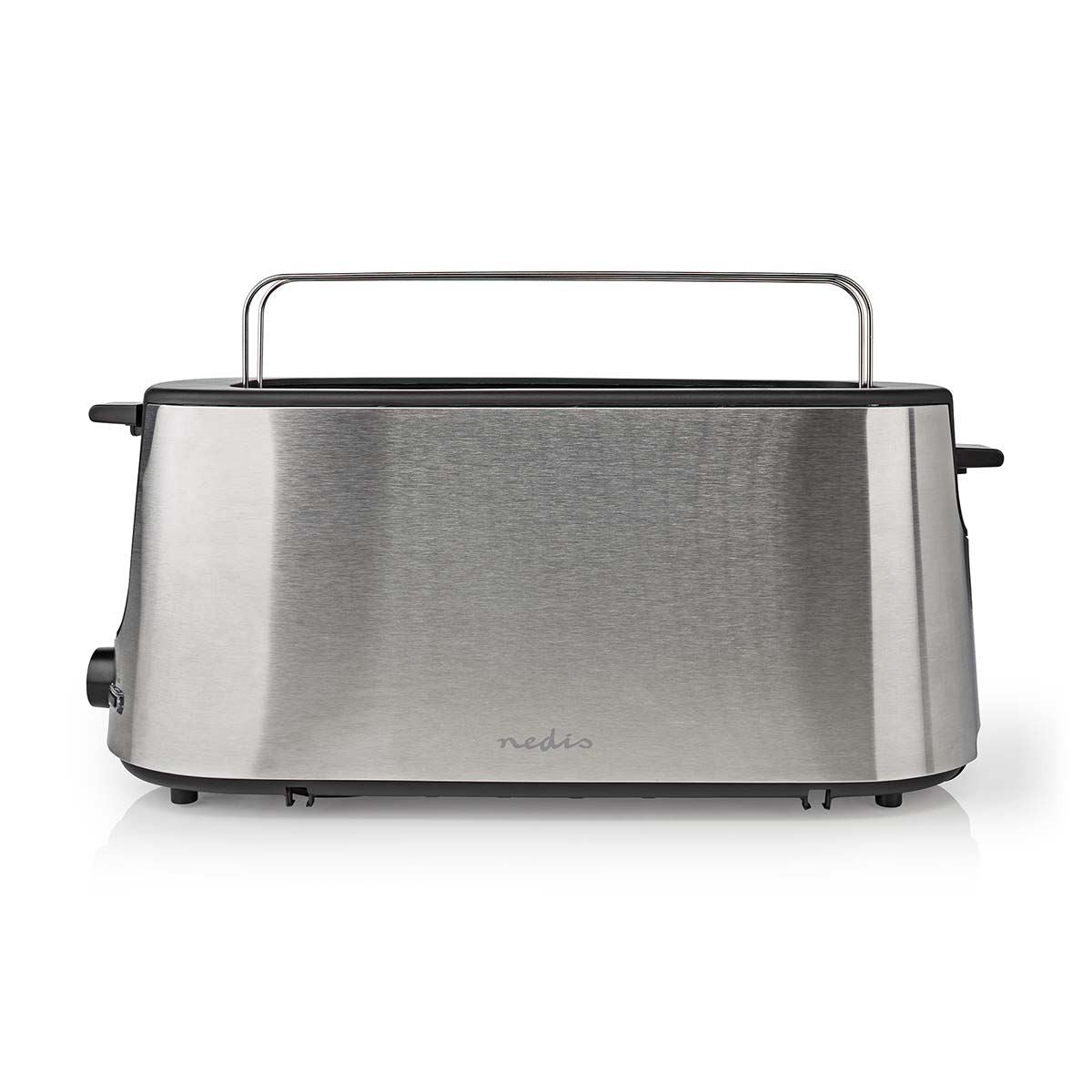 Nedis Toaster | Stainless Steel Series | 2 Bread Slices | 1 Long Slot | Browning levels: 6 | Defrost feature | Bun rack | Aluminium