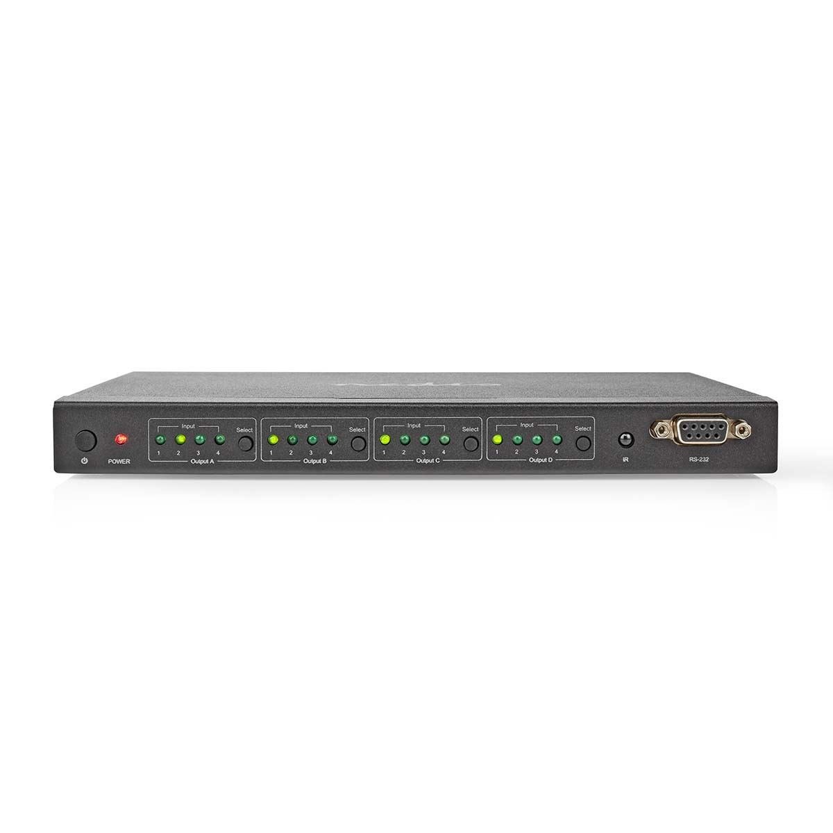 Nedis HDMI™ Matrix Switch | 4 x 4 port(s) | DC Power / 1x RS232 / 4x HDMI™ Input | 4x HDMI™ Output | 4K@60Hz | 18 Gbps | Remote controlled | Metal | Black
