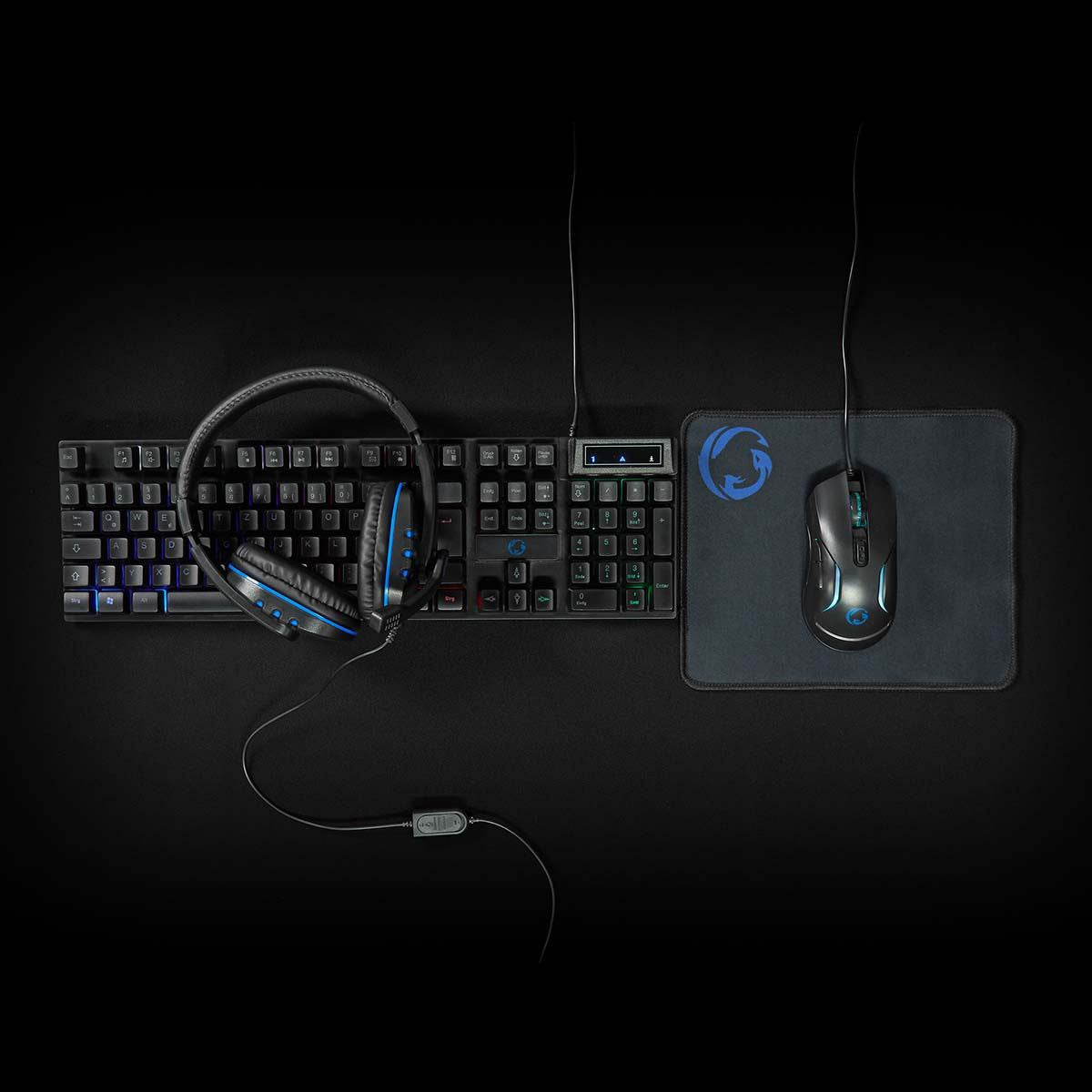 Nedis Gaming Combo Kit | 5-in-1 | Keyboard, Headset, Mouse and Mouse Pad | Black | QWERTZ | DE Layout