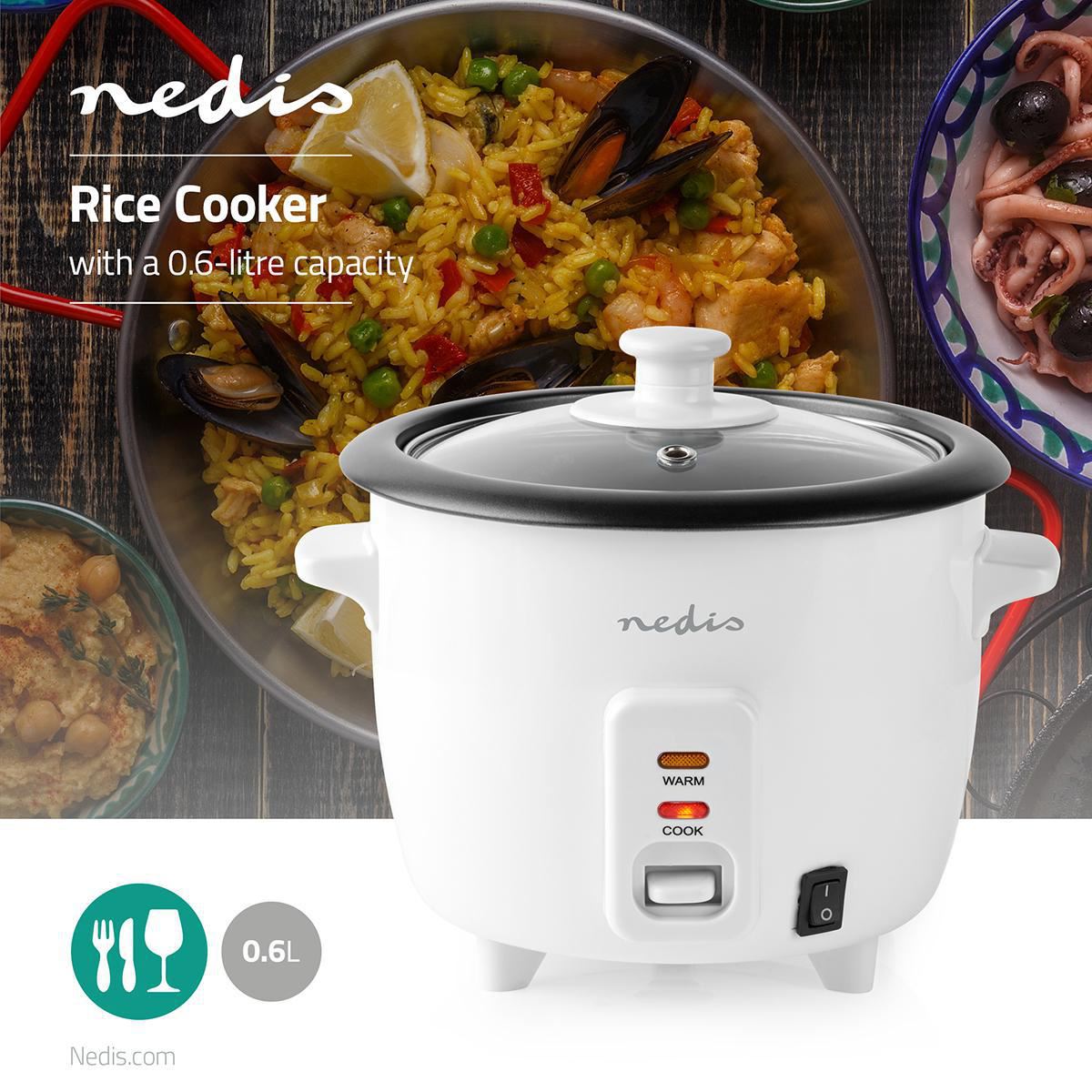 Nedis Rice Cooker | 0.6 l | 300 W | Aluminum Steamer | Non stick coating | Removable bowl | Auto shut-off