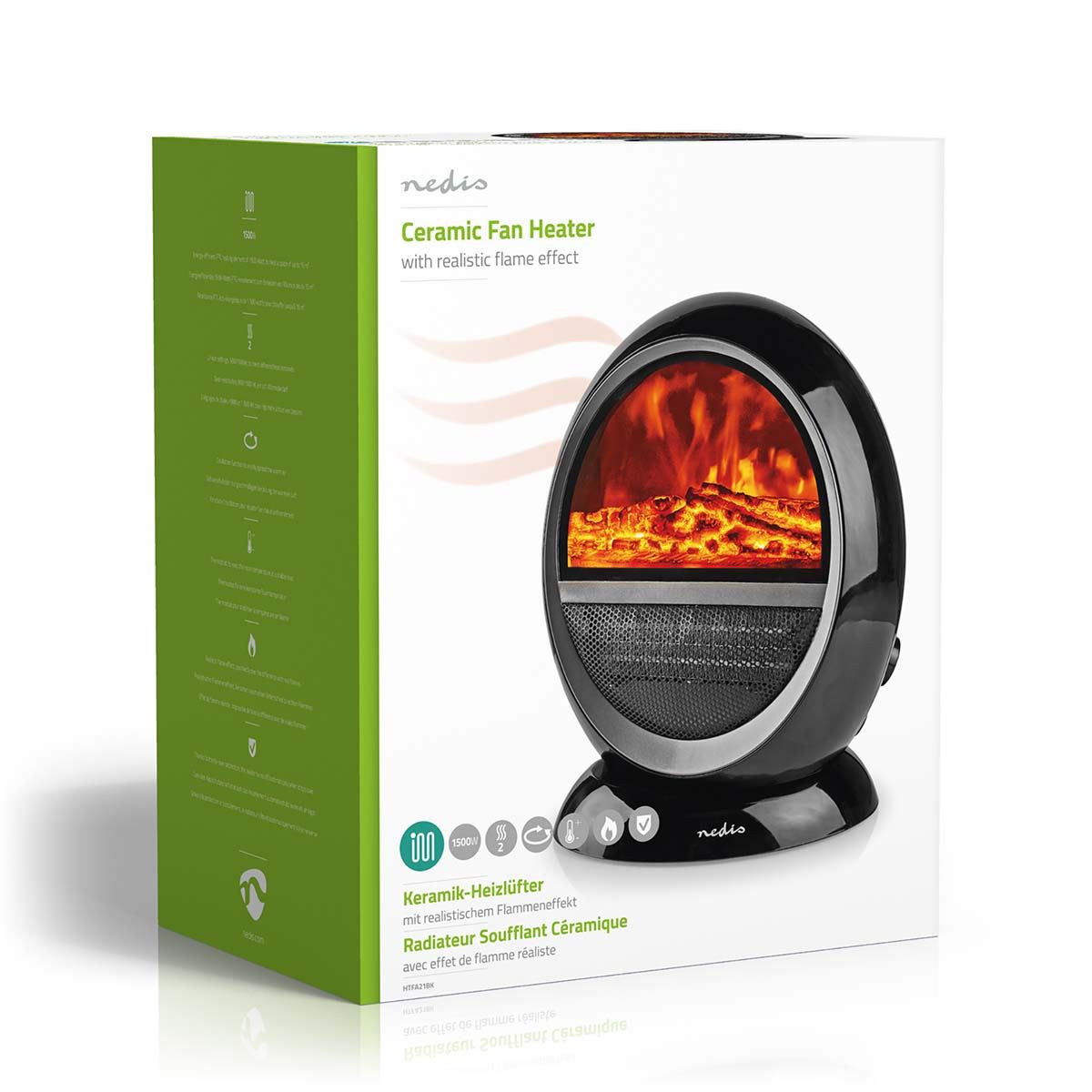 Nedis Ceramic PTC Fan Heater | 1000 / 1500 W | 2 Heat Modes | Adjustable thermostat | Rotates automatically | Overheating protection | Fall over protection