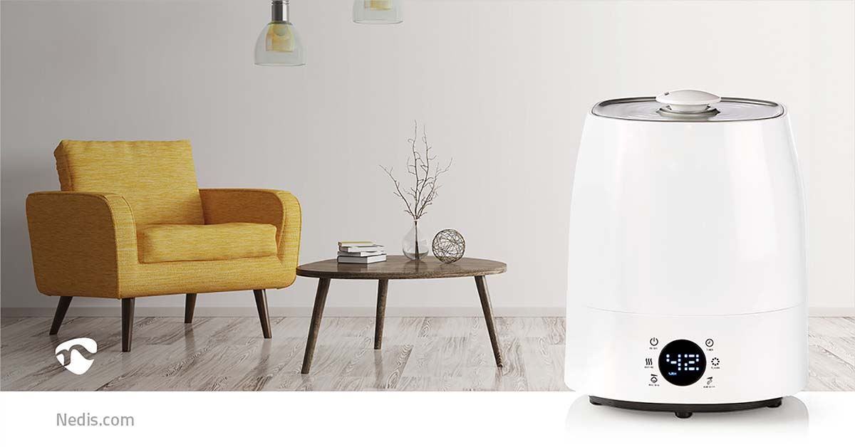 Nedis Air Humidifier | 110 W | With Cool and Warm Mist | 5.5 l | Hygrometer | Timer | Suitable for space up to: 50 m² | Grey / White