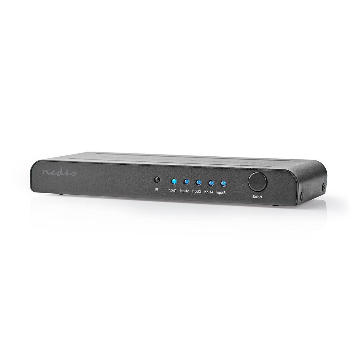Nedis HDMI™ Switch | 5 port(s) | 5x HDMI™ Input | 1x HDMI™ Output | 4K@60Hz | 18 Gbps | Remote controlled | Metal | Anthracite