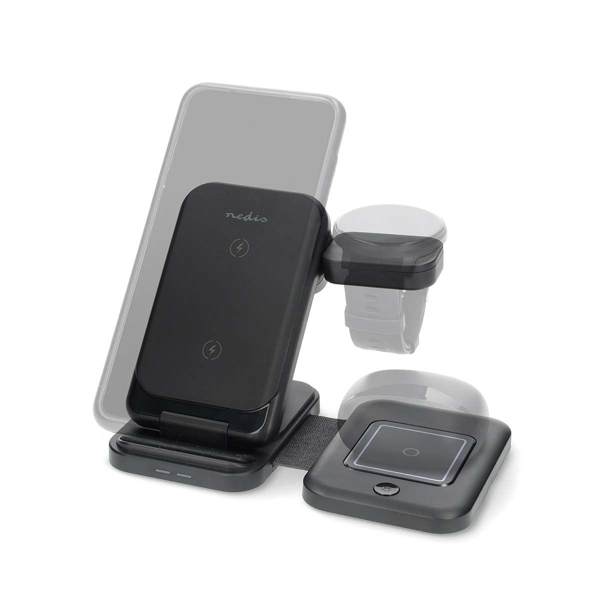Nedis Wireless Charger | 3-in-1 | 15 W | LED-indicator in use | Including cable | USB-A / USB-C™ | 1.00 m