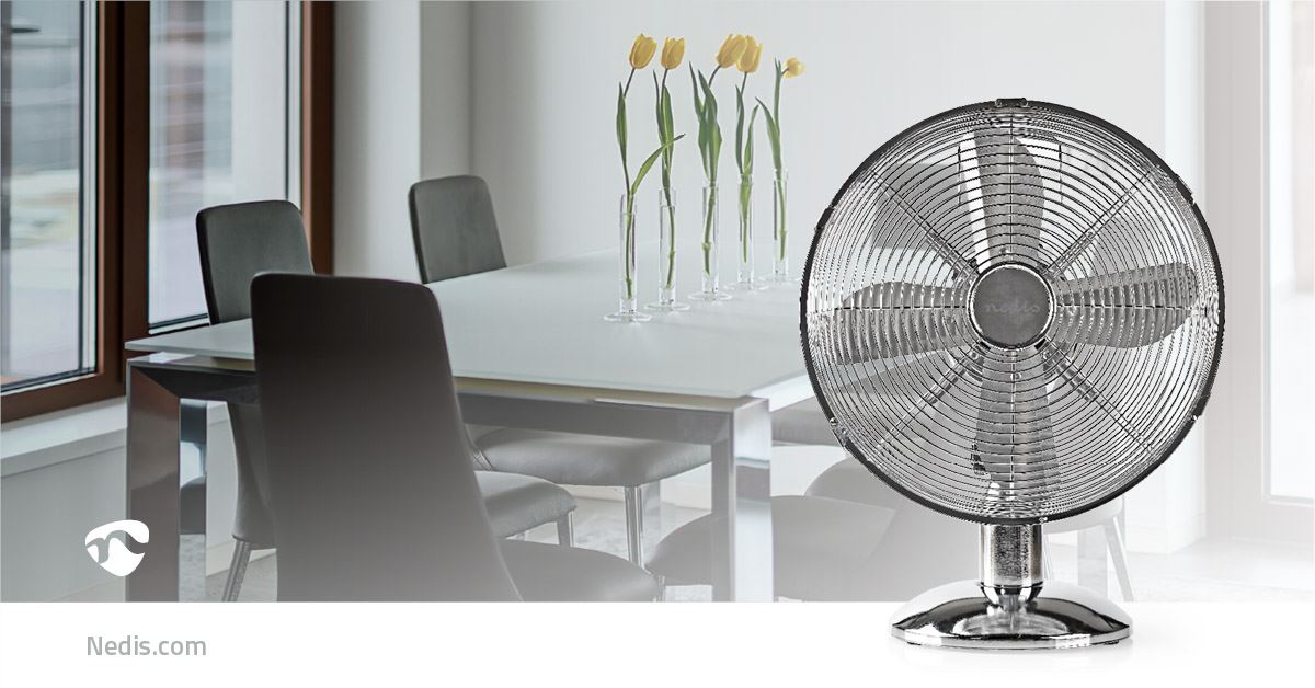 Nedis Table Fan | Mains Powered | Diameter: 300 mm | 35 W | Oscillation | 3-Speed | Chrome