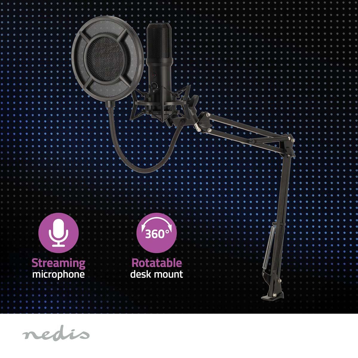 Nedis Streaming & Gaming Microphone | Used for: Desktop / Notebook | USB Type-A | On/Off switch | POP Filter