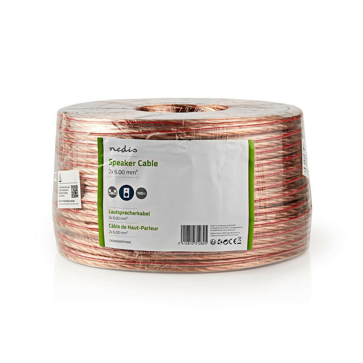Nedis Speaker Cable | 2 x 6.00 mm² | CCA | 100.0 m | Round | PVC | Transparent | Wrap