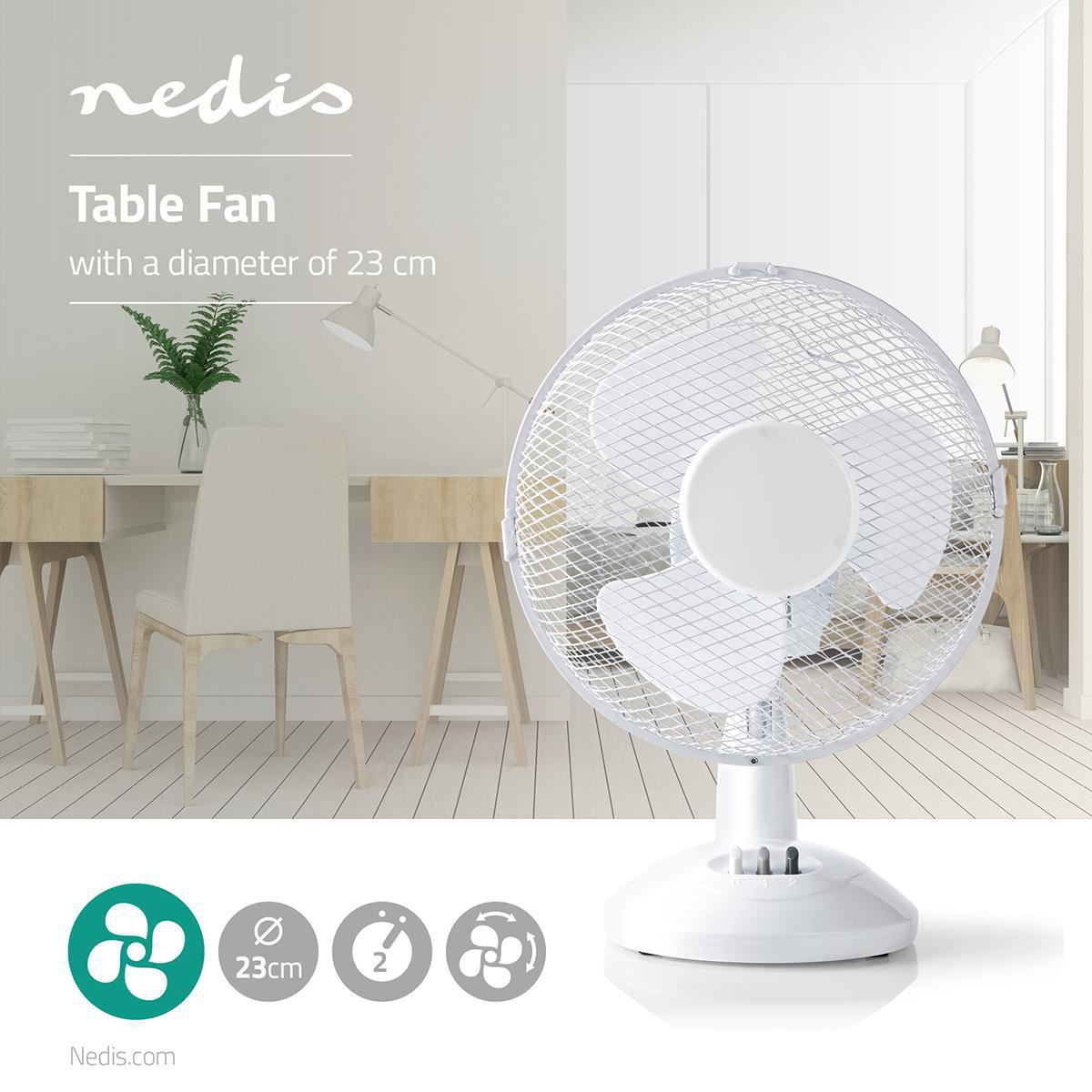 Nedis Table Fan | Mains Powered | Diameter: 230 mm | 22 W | Oscillation | 2-Speed | White